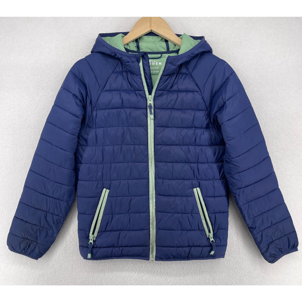 MINI BODEN Jacket Kids 12-13Y Quilted Puffer Full Zip Winter Coat Hooded Blue